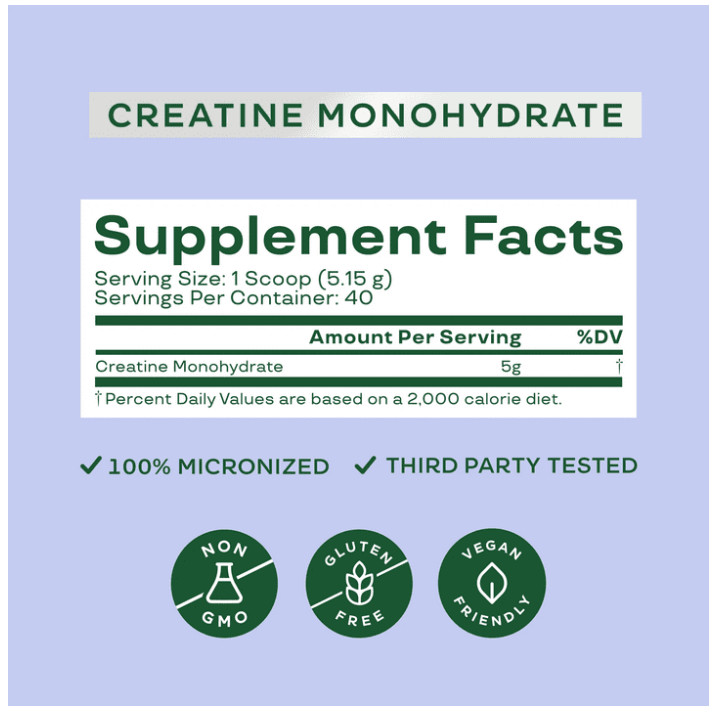 Bloom Nutrition Creatine Monohydrate Powder Unflavored 40 Servings
