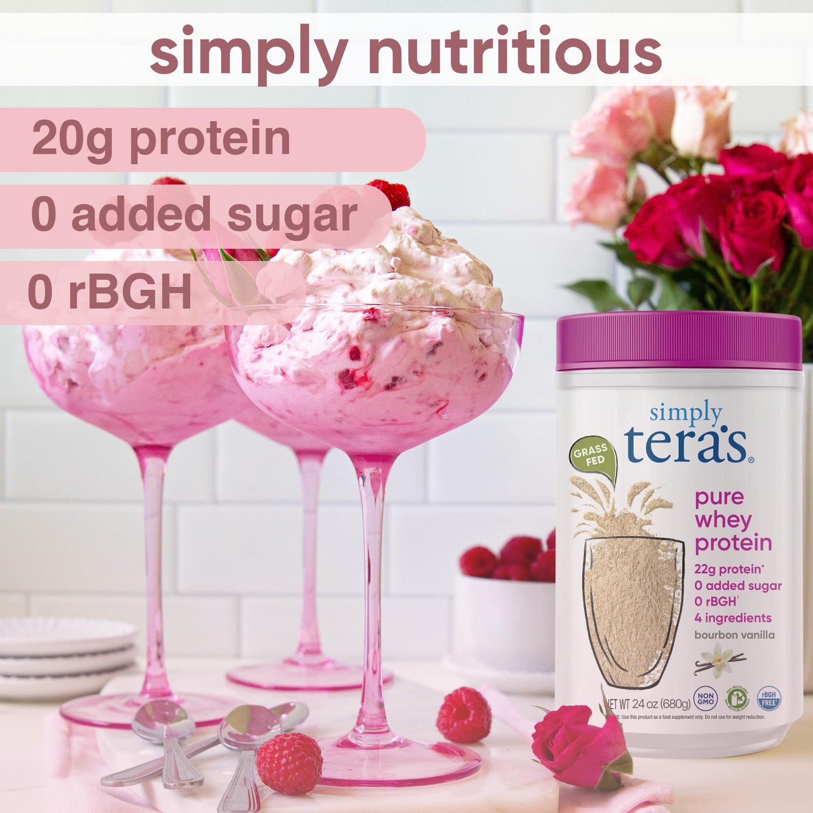 Simply tera’s Pure Whey Protein Powder Bourbon Vanilla Soy-Free 24 Oz