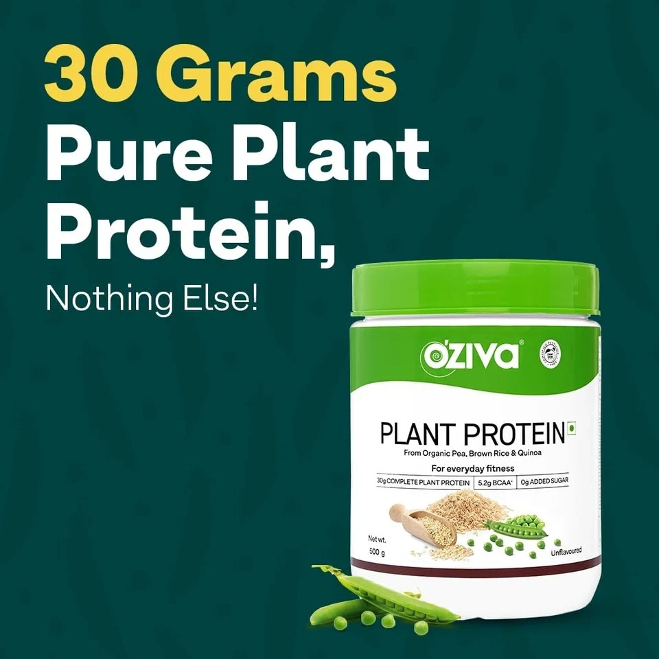 OZiva Plant Protein Powder 500g Pea Isolate 30g Protein Vegan No Sugar