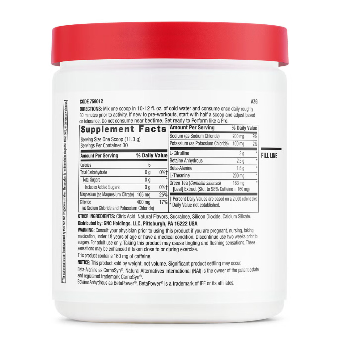 GNC Pro Pre-Workout Blue Raspberry 11.96oz exp 12/26
