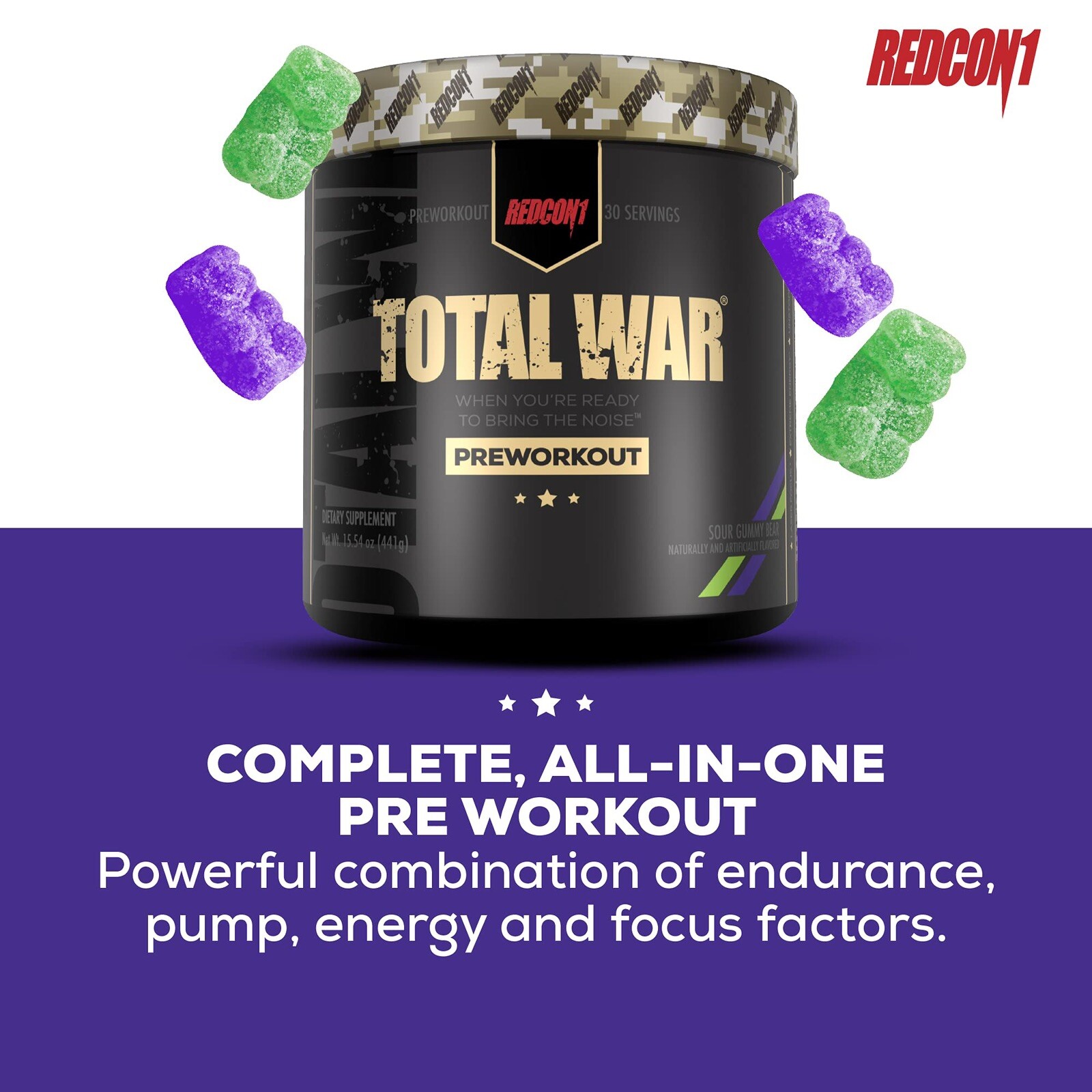 REDCON1 2155216 Total War Sour Gummies Pre-Workout Pre-Workout Protein – 15.3