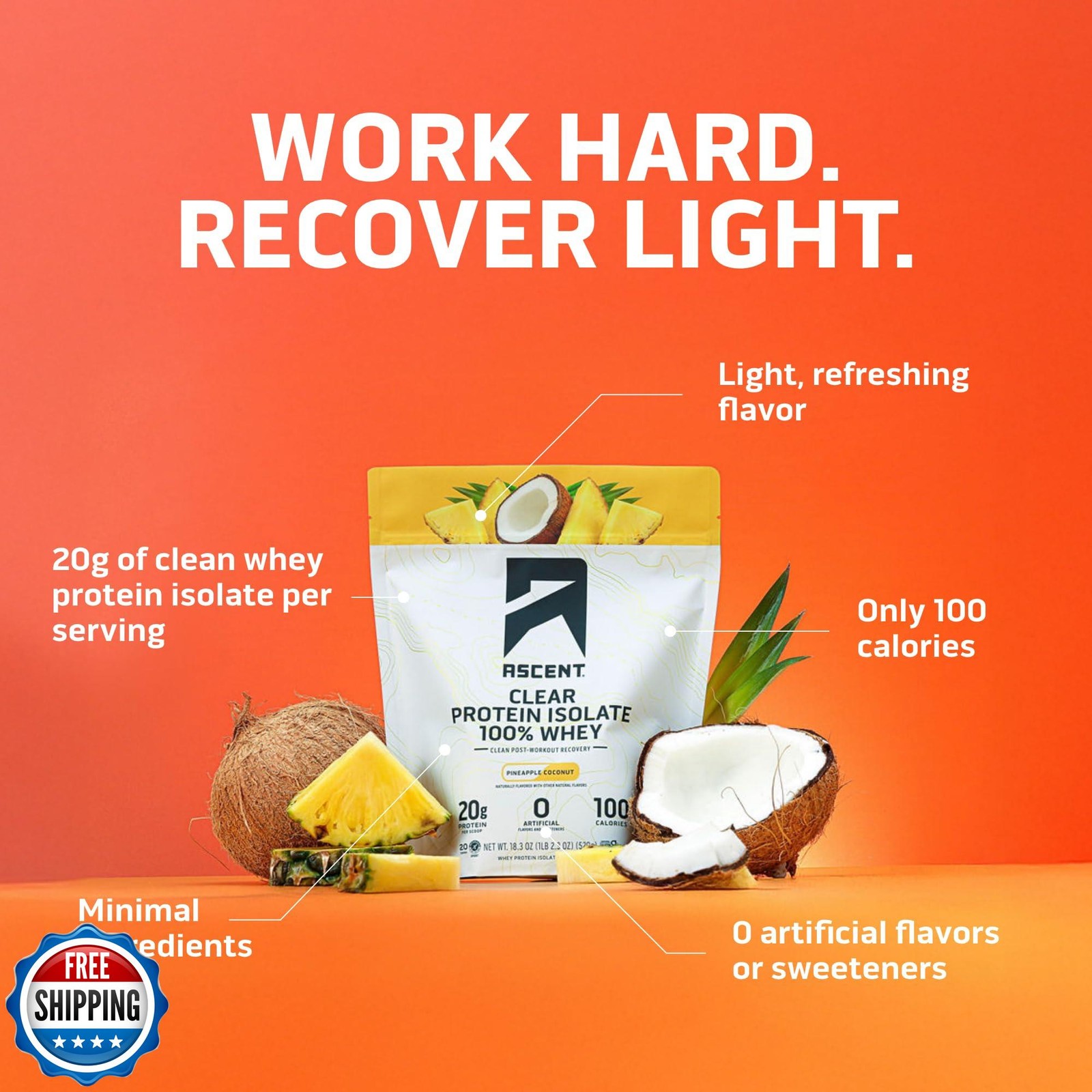 Ascent 100% Clear Whey Protein Powder – Post Workout Whey Protein Isolate, Ze