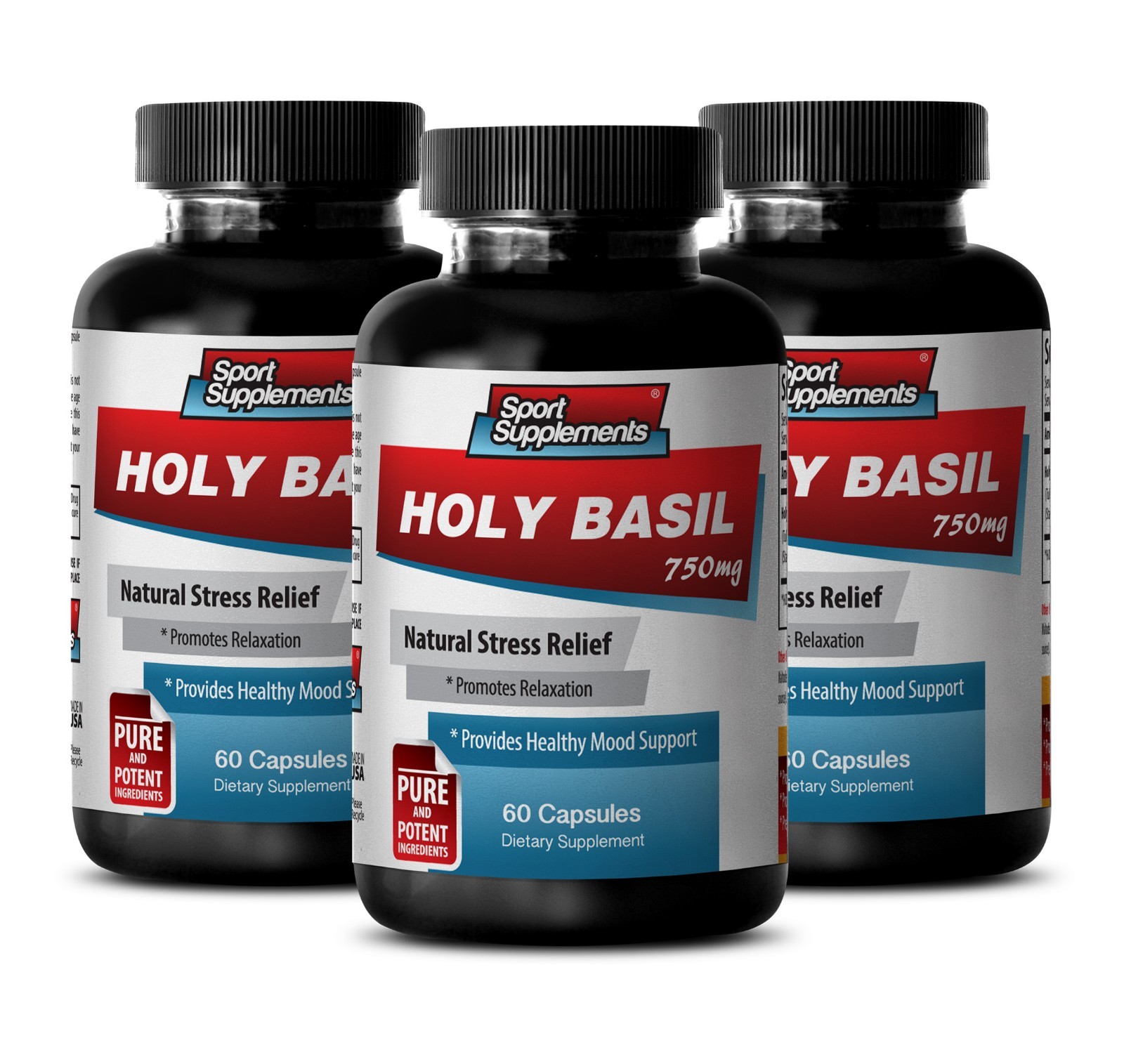 Brain Supplement – Holy Basil Extract 750mg – Natural Stress Relief Pills 3B