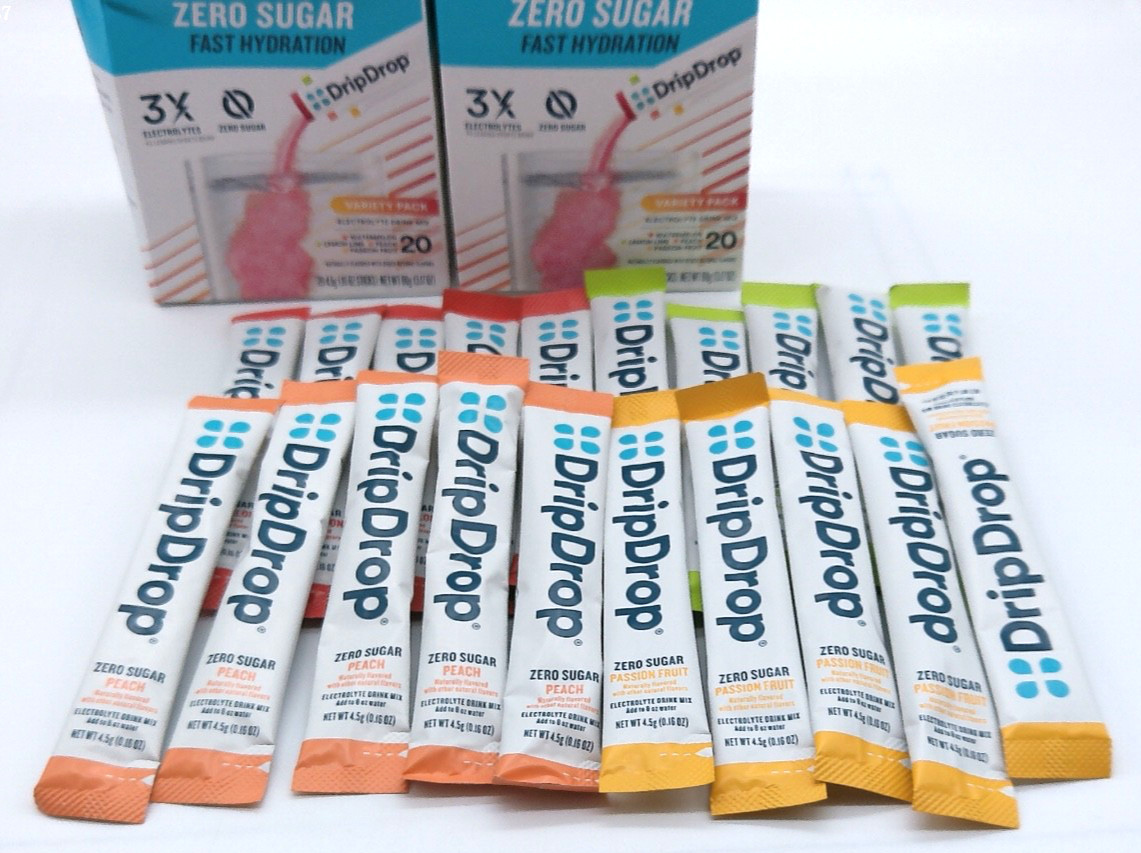 2Pk- Drip Drop Zero Sugar Variety Pack, 40 Total Packets, Exp. 2/27+