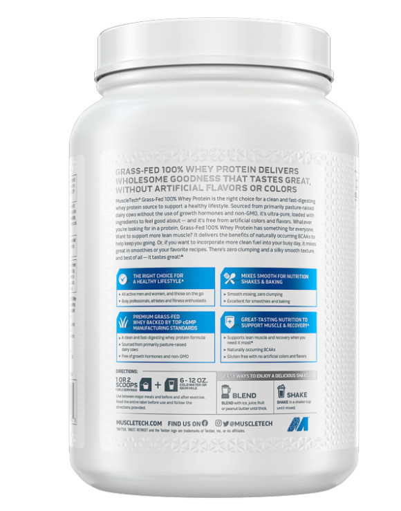 MuscleTech Grass Fed 100% Whey Protein Triple Chocolate 1.8LB