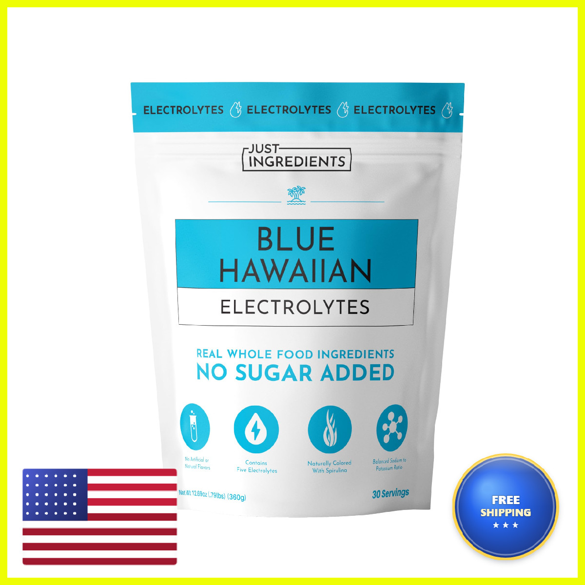 Just Ingredients Blue Hawaiian Electrolytes Drink Mix 30 Coconut Water 5 Key