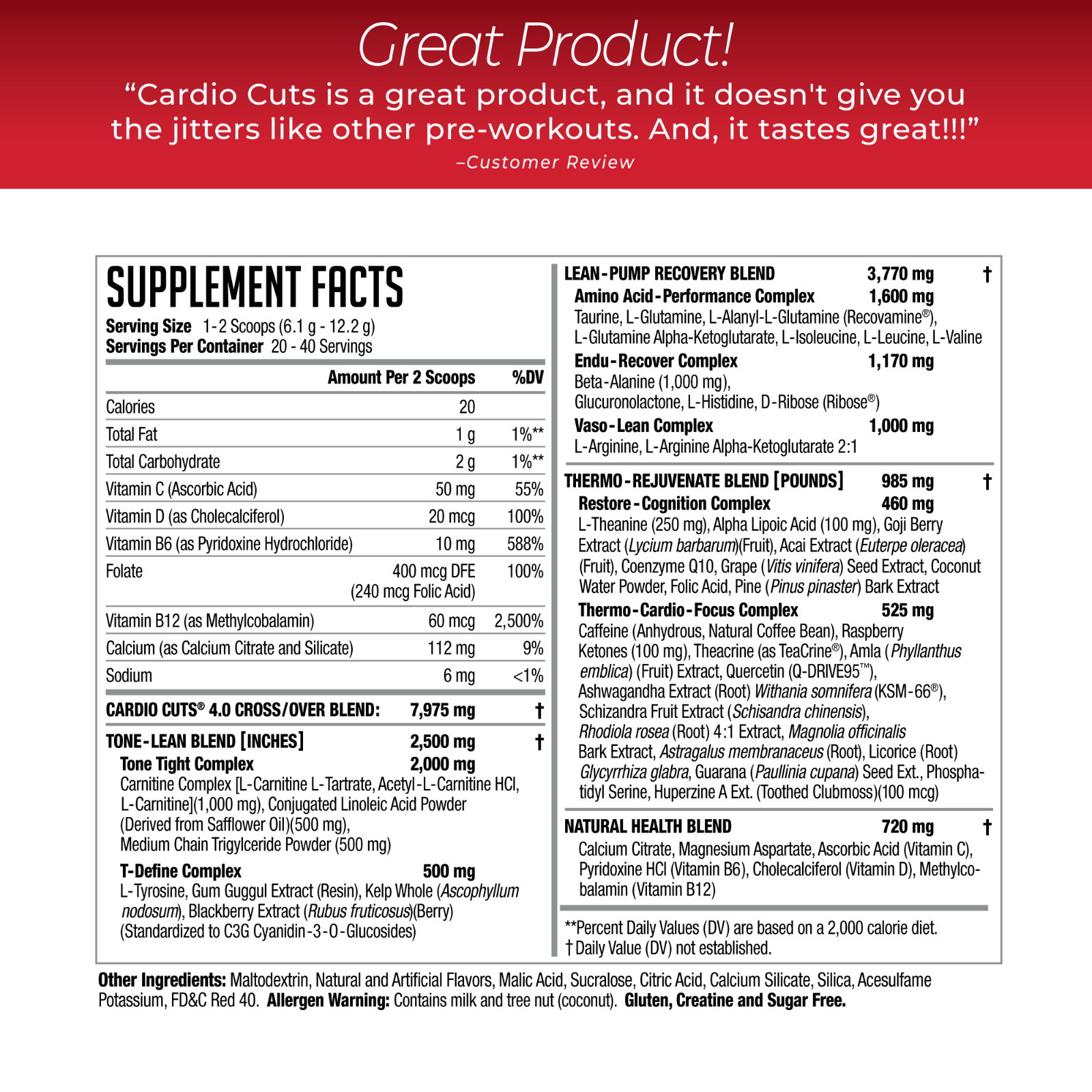 CARDIO CUTS 4.0 – Pre-Cardio / Weight Loss Drink Mix – Cherry Slush (40 Serve)