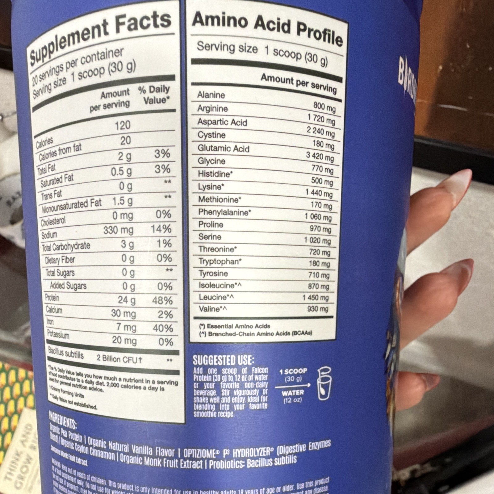 Birdman Falcon Organic Plant-Based Protein Powder Vanilla 1.32 lb 20 Servings