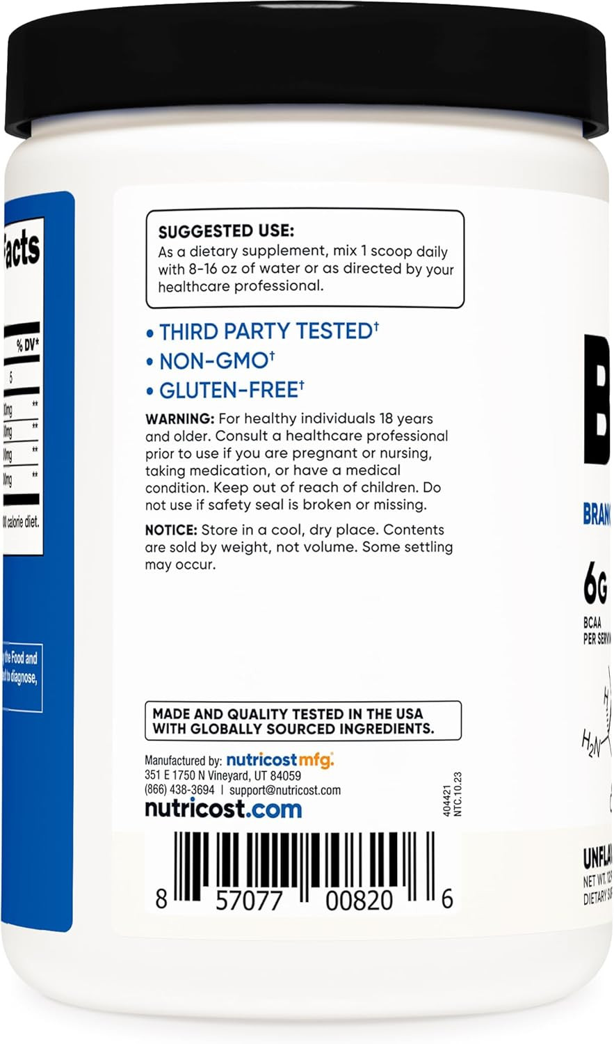 BCAA Powder 2:1:1 (Unflavored, 60 Servings) – Vegetarian, Non-Gmo, Gluten Fre…