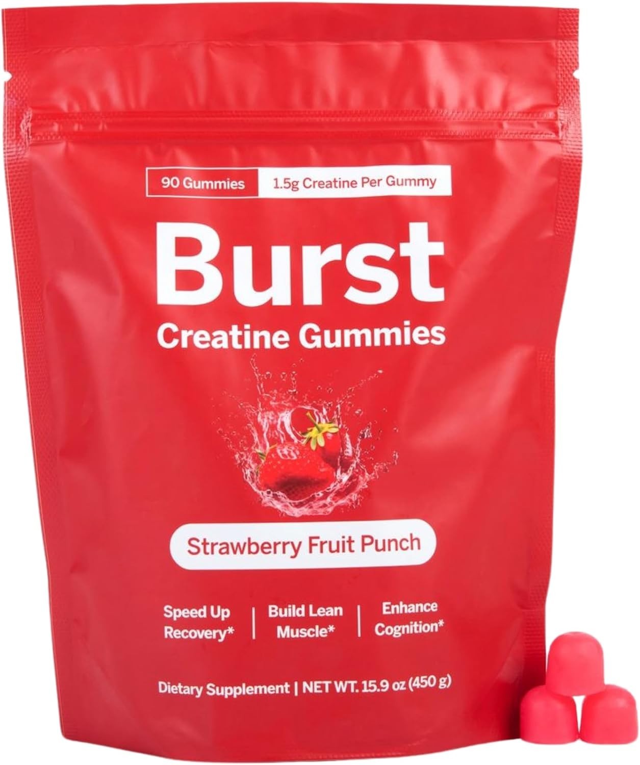 Natural Creatine Gummies for Strength & Recovery – Strawberry Flavor, 90 Gummies