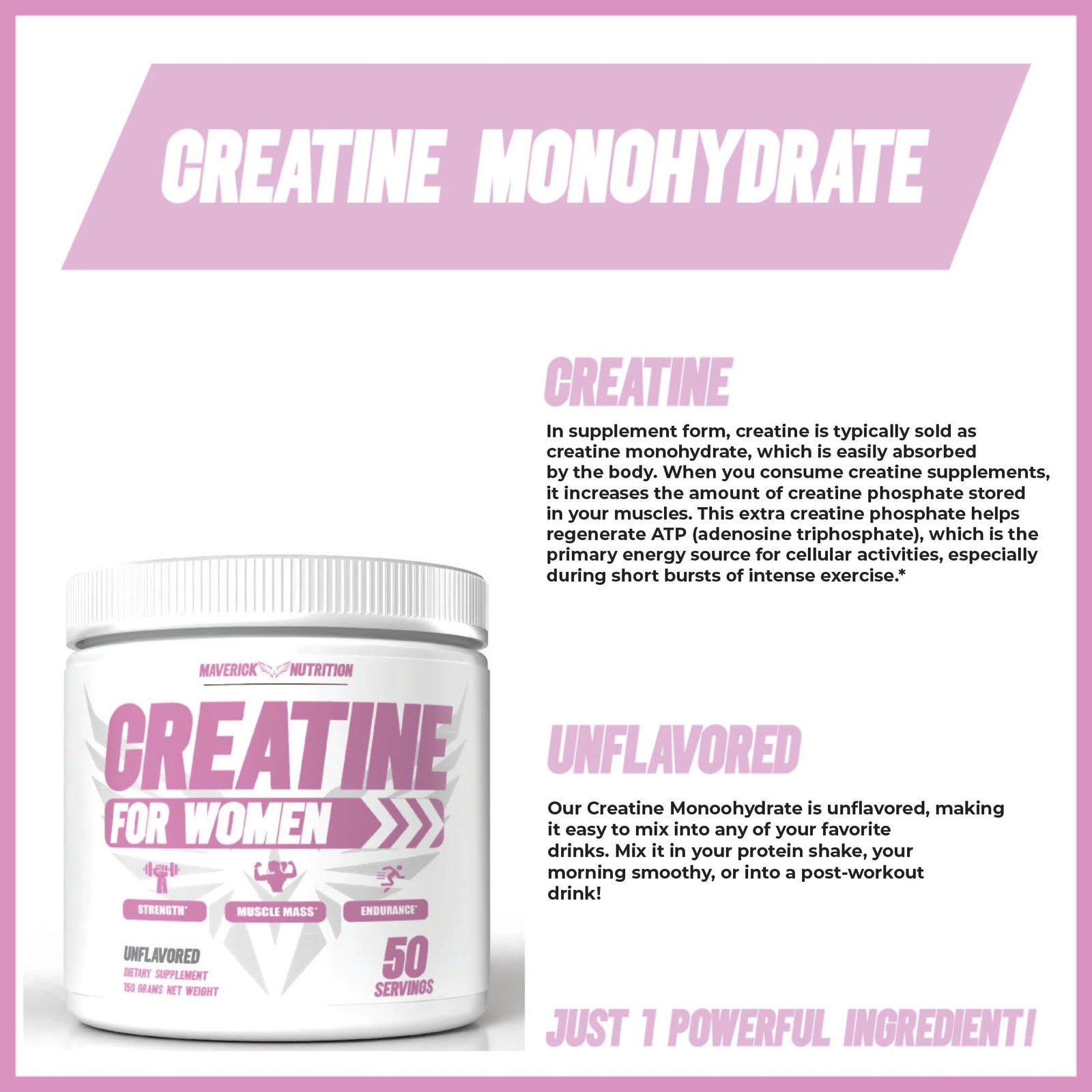 Monohidrato De Creatina Polvo Para Crecimiento Recuperacion Muscular De Mujeres