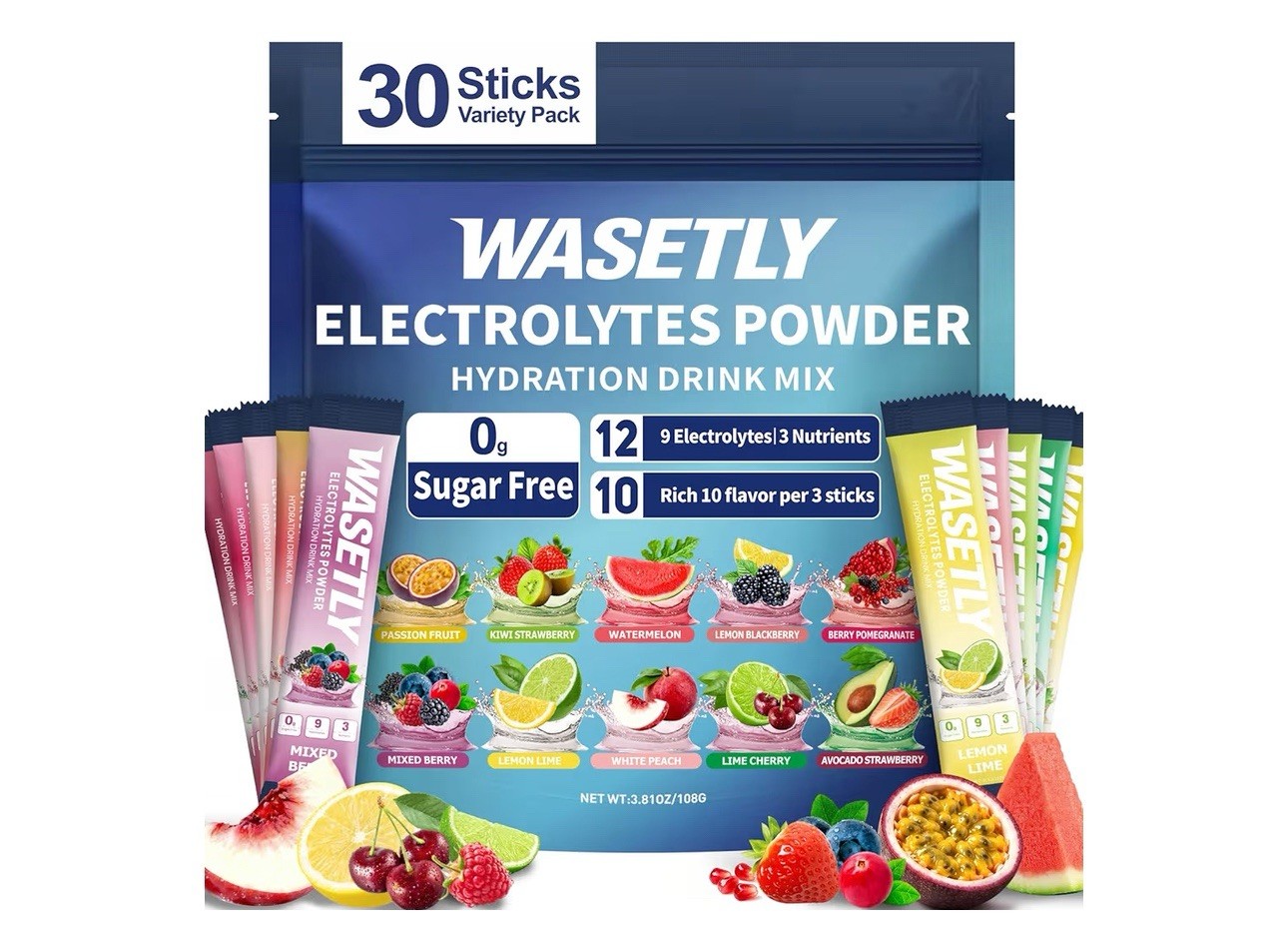 WASETLY Electrolyte Hydration Powder Variety Pack 30 Sticks Sugar-Free