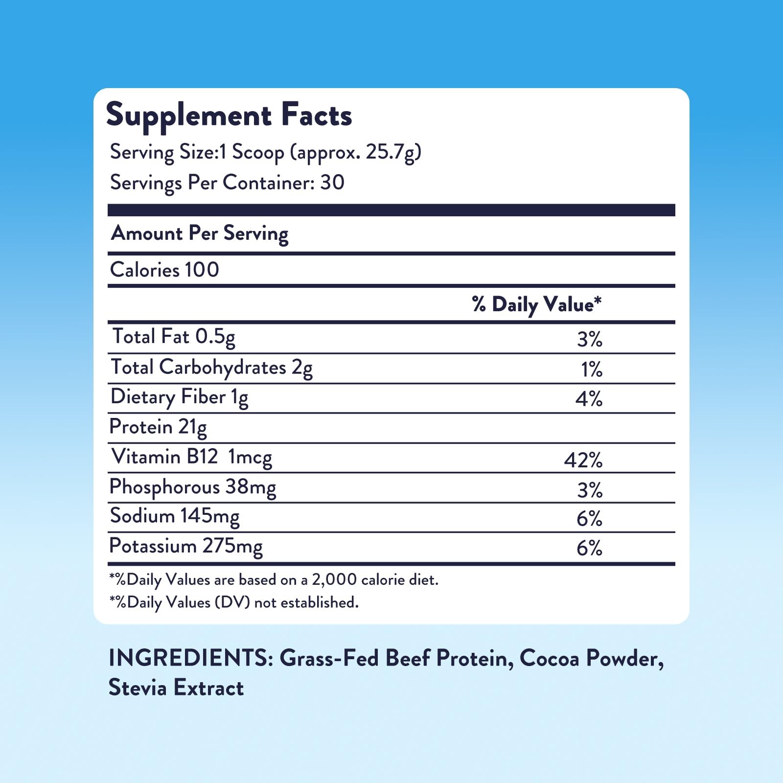 Prime Chocolate Protein Powder 30 Servings Grass Fed Beef Low Sugar Keto Frie…
