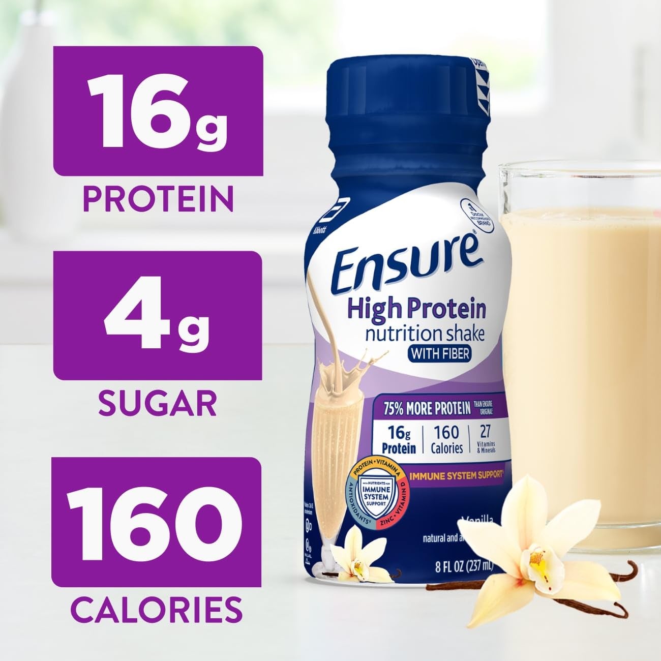 Ensure High Protein Bottled Vanilla Nutrition Shake Fiber Ready To Drink 16G