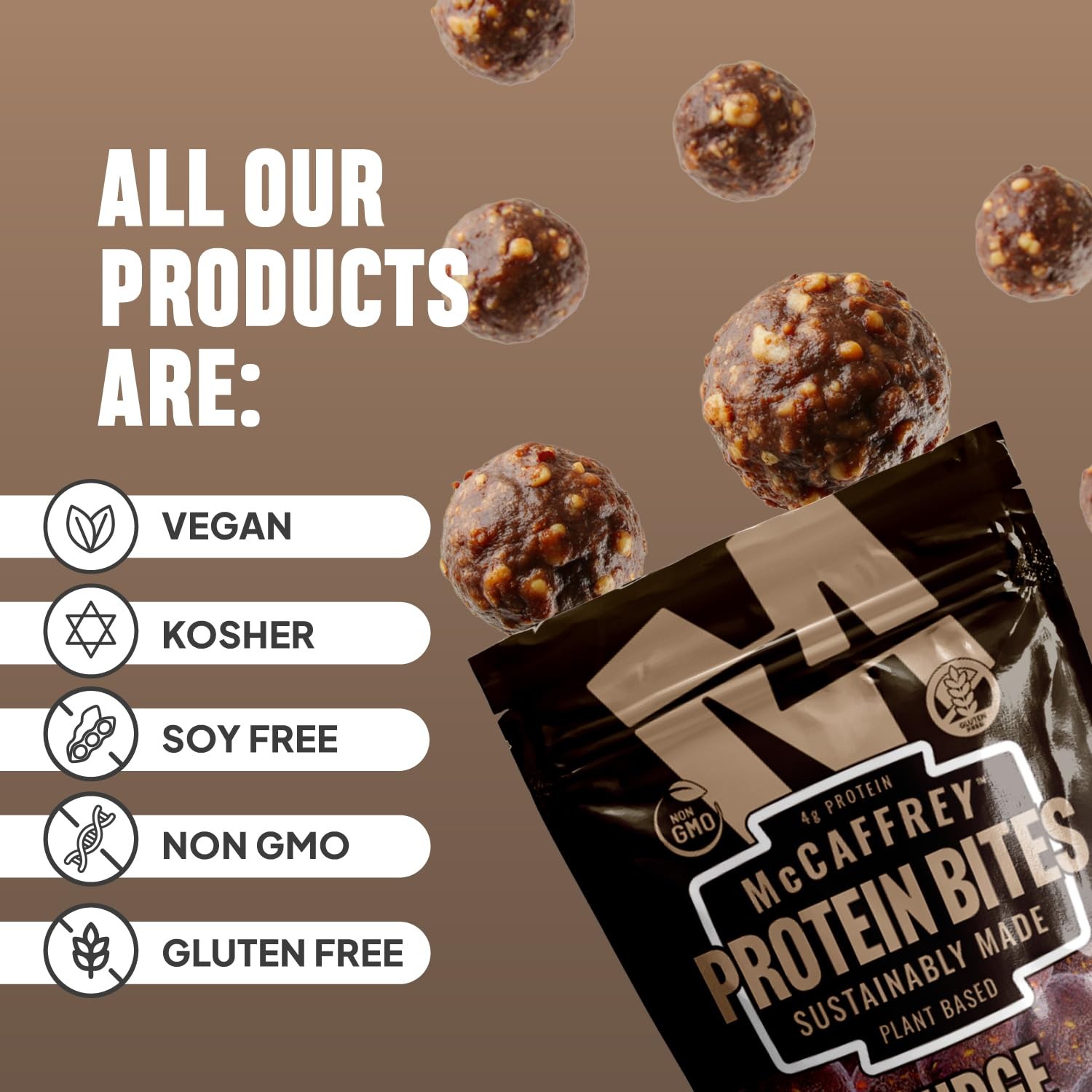 McCaffrey Protein Bites, Fudge Brownie, 6 Multi-Serving Bags – 4g Protein