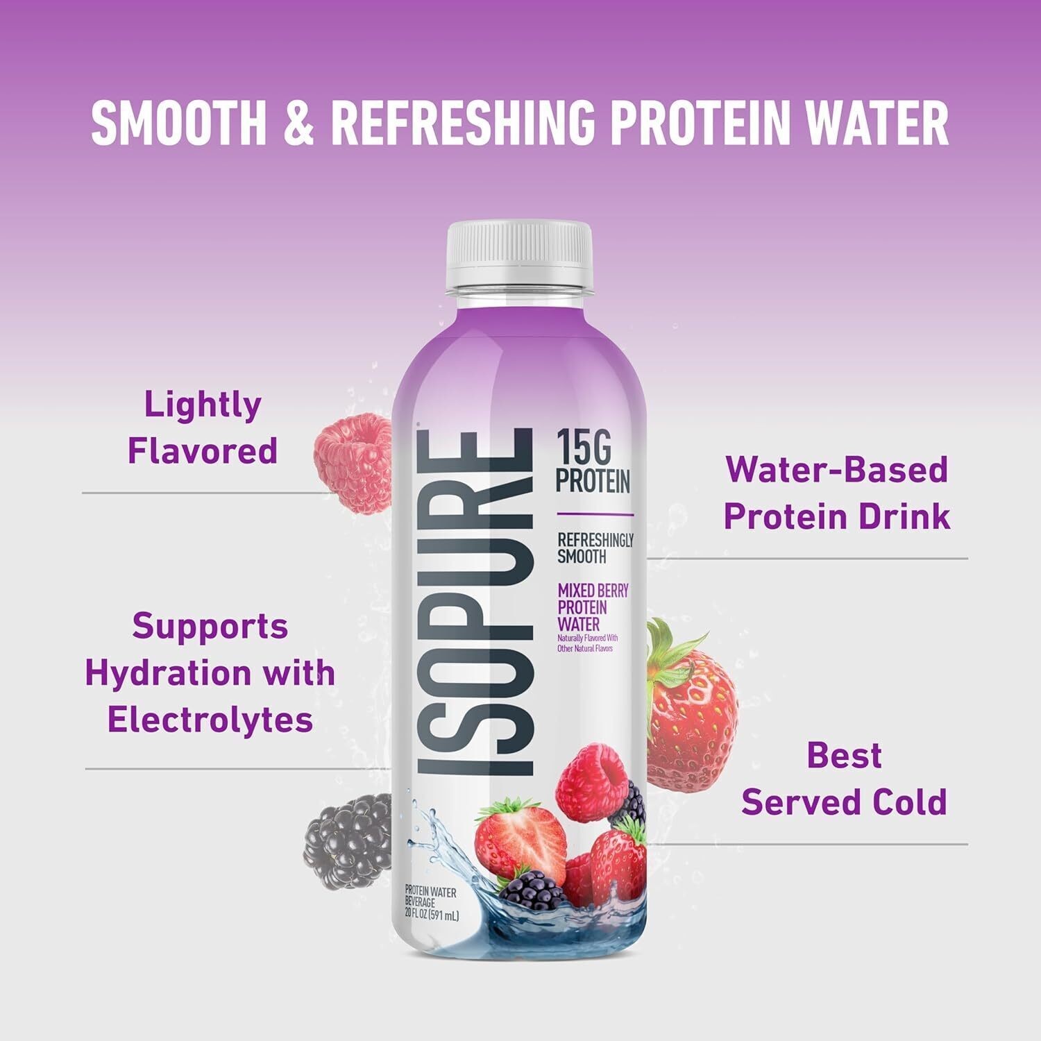 Isopure Clear Protein Water w/ Electrolytes, 15g Whey – Mixed Berry, 12 Pack