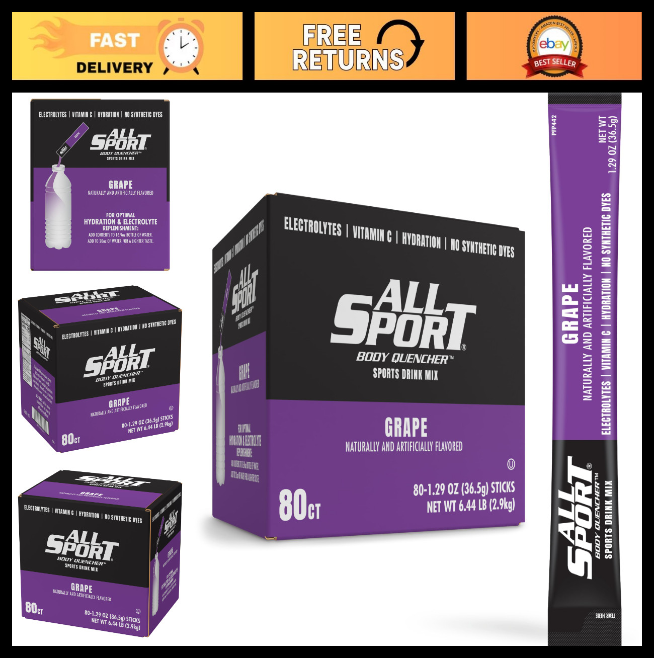 Electrolyte Hydration Drink Mix – Grape Flavor, 80 Packets for Sports & Fitness