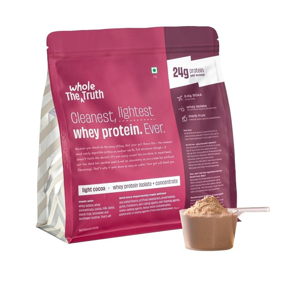 The Whole Truth Whey Protein Isolate+Concentrate Light Cocoa 1 kg Easy to Digest