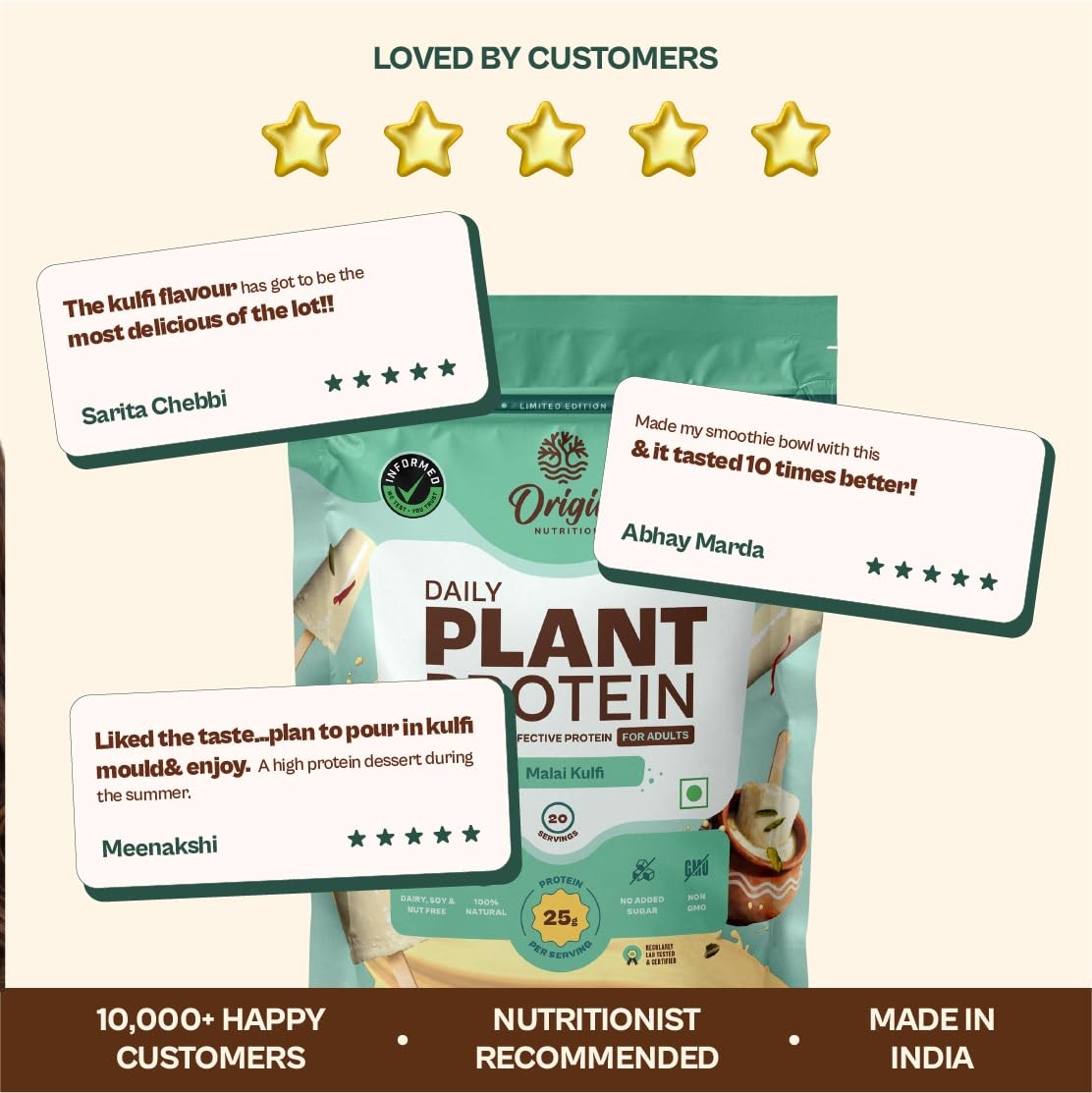 Origin Nutrition Vegan Protein Powder Kulfi Flavor 25g Protein 20 Servings