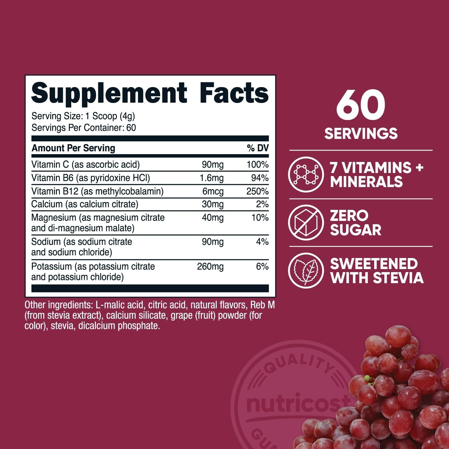 Nutricost Electrolyte Complex Powder Grape 60 Servings Hydration Supplement
