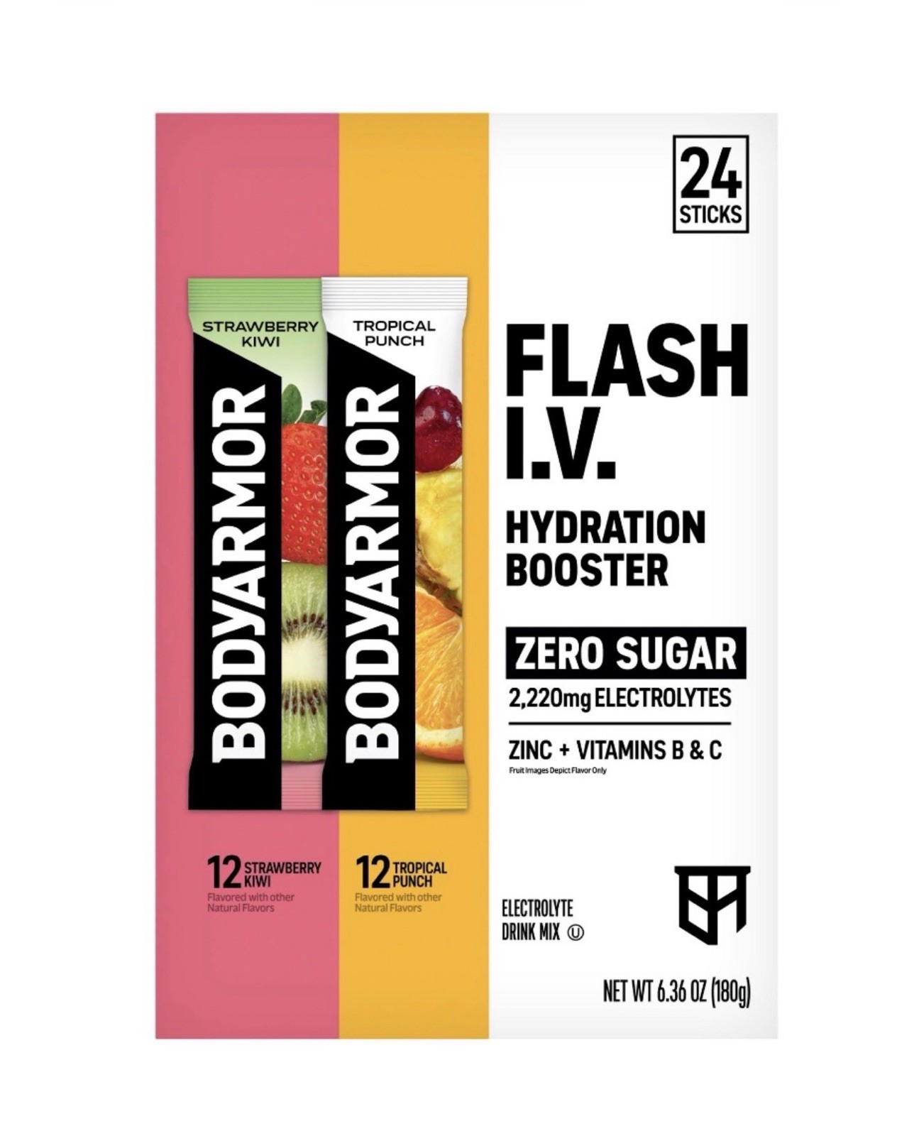 BODYARMOR Flash I.V. Electrolyte Drink Mix 24 Sticks Zero Sugar Strawberry Kiwi…