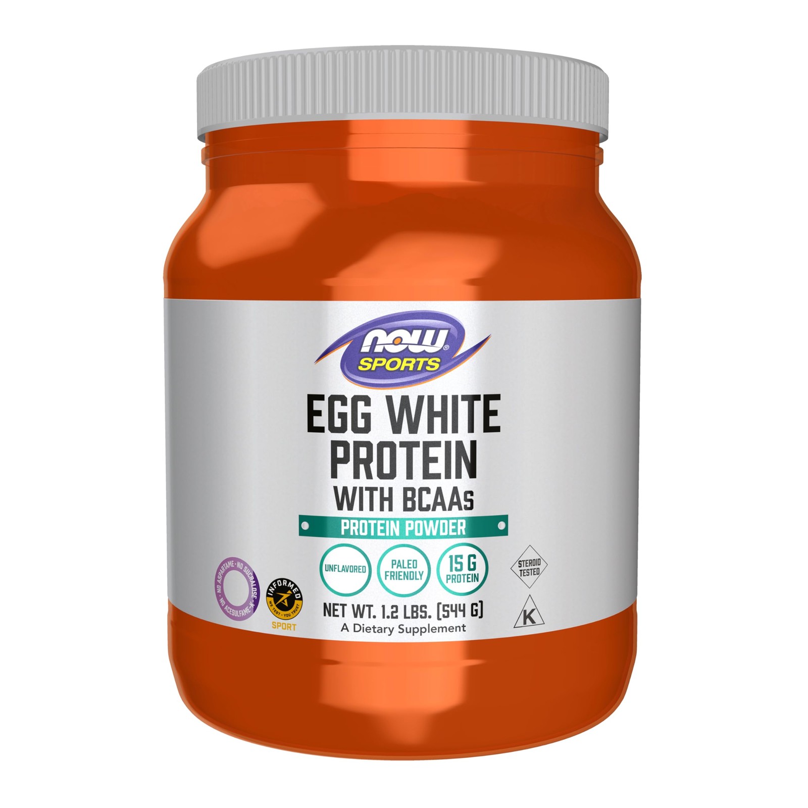 Egg White Protein Powder 16g BCAAs Unflavored 1.2 Pound NOW Foods Sports