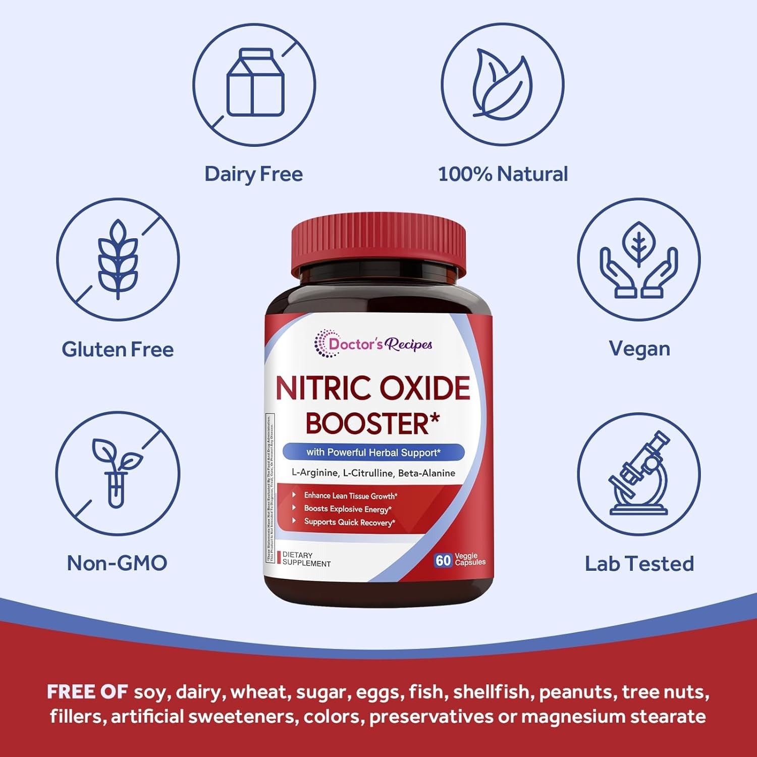 Natural Nitric Oxide Booster Capsules – 1380mg L-Arginine, Ginseng & Beet Root