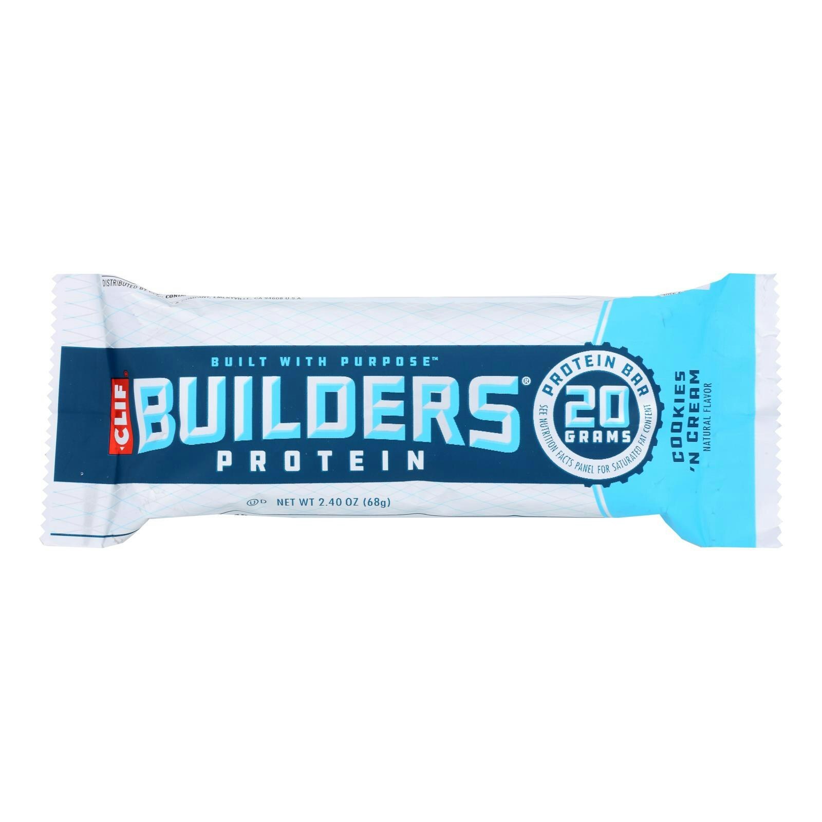 Clif Builders Protein Bar Cookie & Cream Gluten Free – 2.4 oz (Pack of 12)
