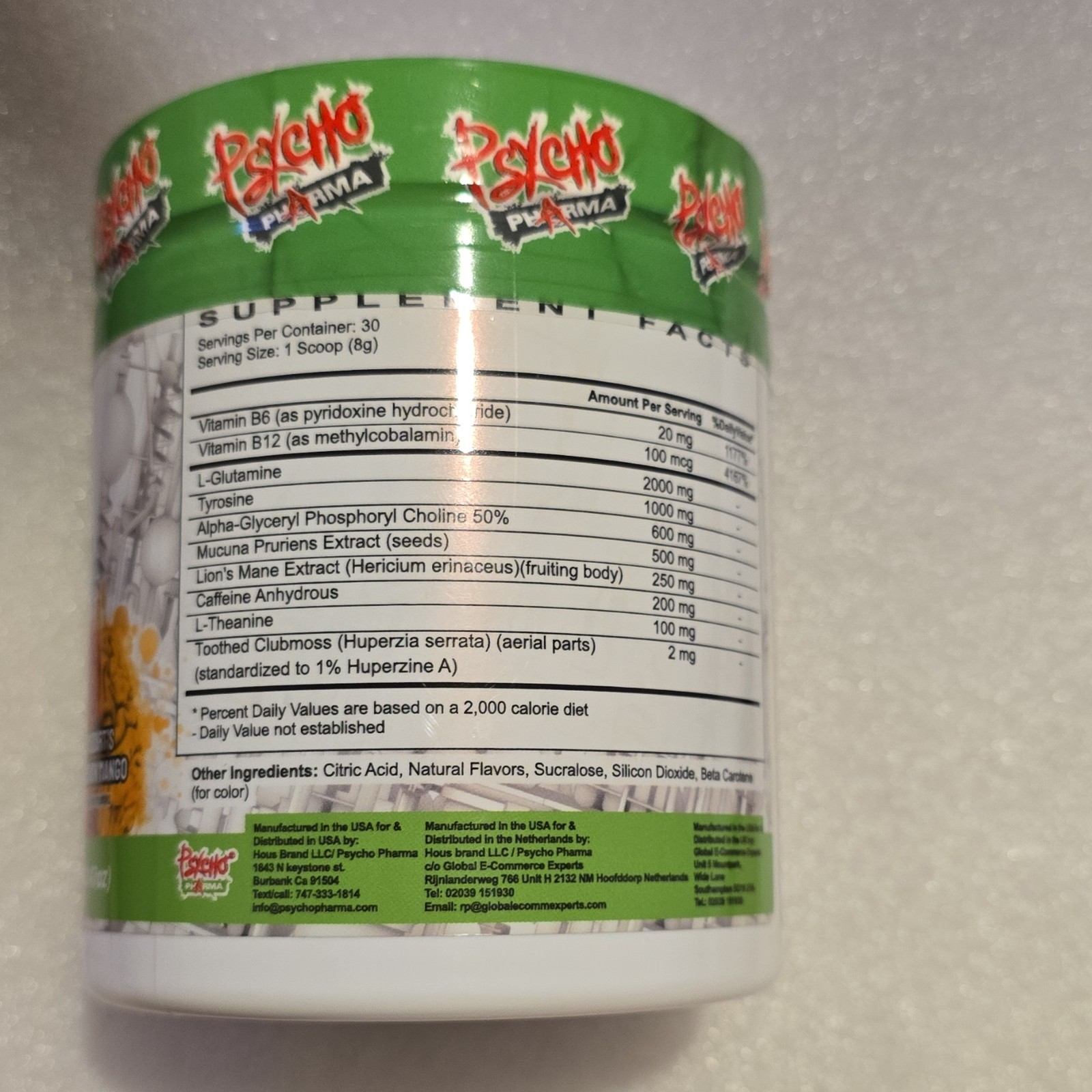 Psycho Pharma Nootropic Powder Mozart’s Passion Mango B6 B12 Tyrosine 240g