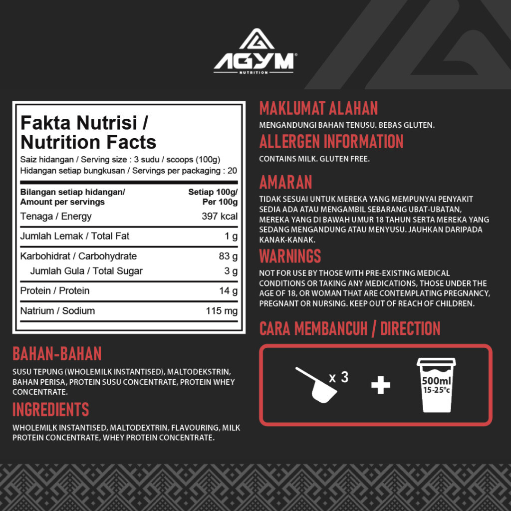 2X AGYM Nutrition TITAN MASS-Z Sport Nutrition Weight Mass Gainer 2kg -DHL