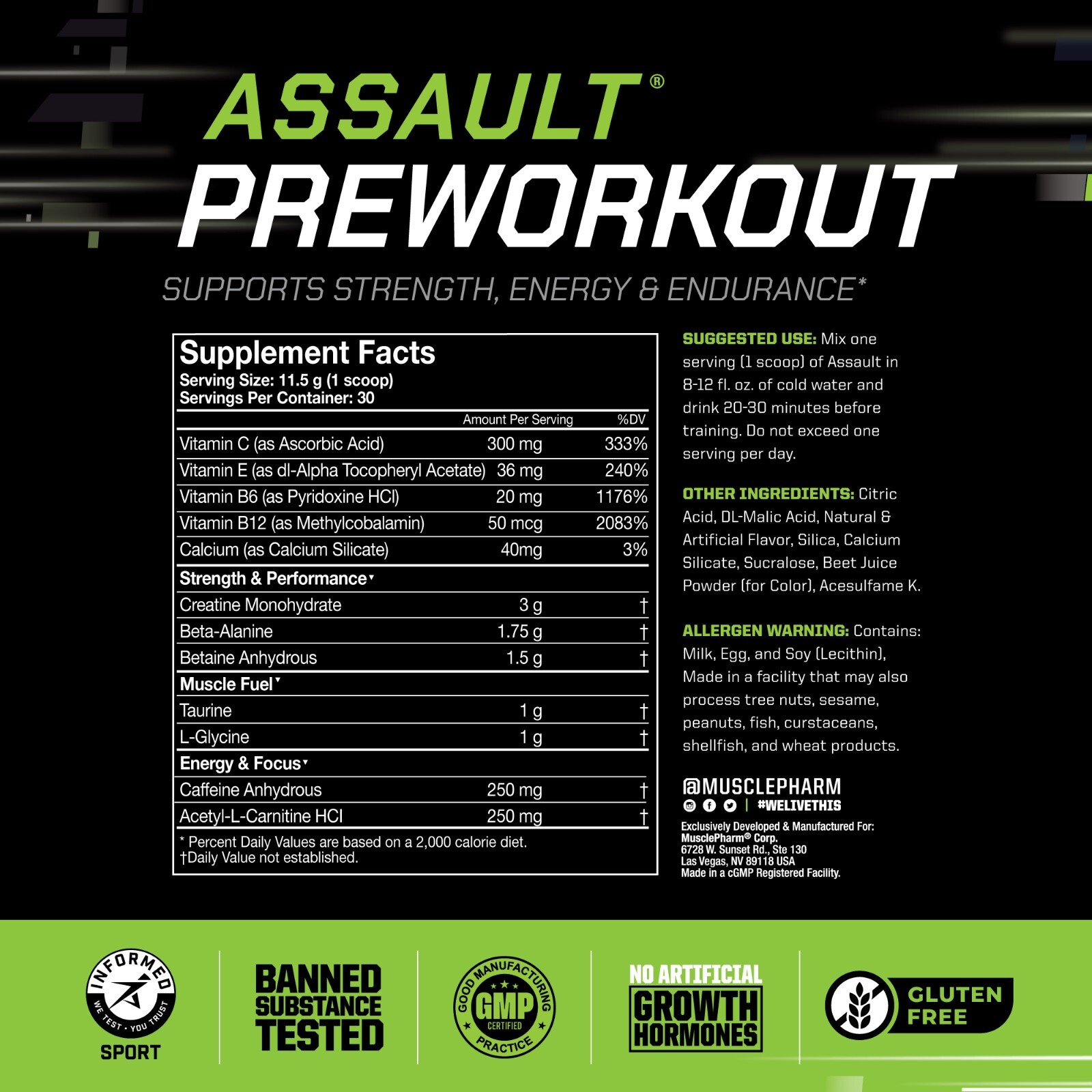 MusclePharm Assault Energy & Strength Pre Workout – 30 Servings, Watermelon