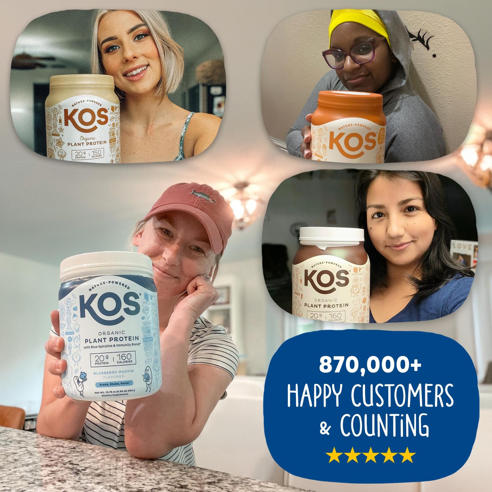 KOS Organic Plant Based Protein Powder – Blueberry Muffin Pea Superfood 15 Servi