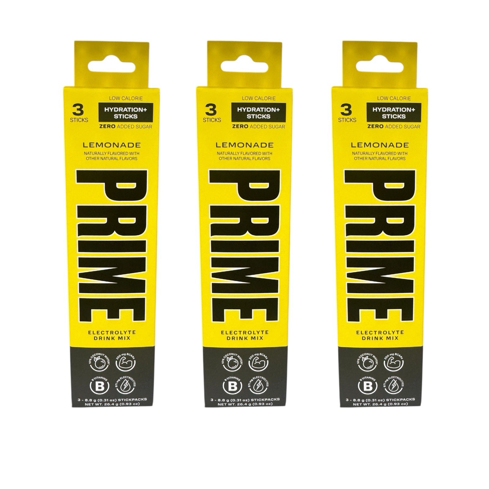 Prime Hydration Lemonade Electrolyte Drink Mix 9 Sticks Total (3 Boxes)