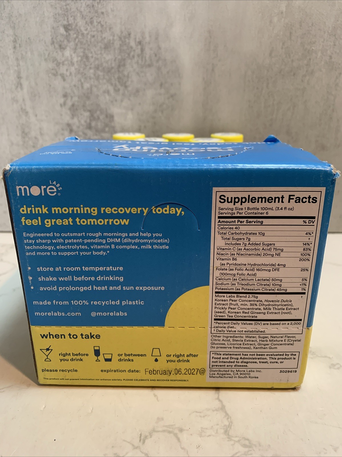 More Labs Morning Recovery Electrolyte Drink – Original Lemon | 6-Pack 02/2027