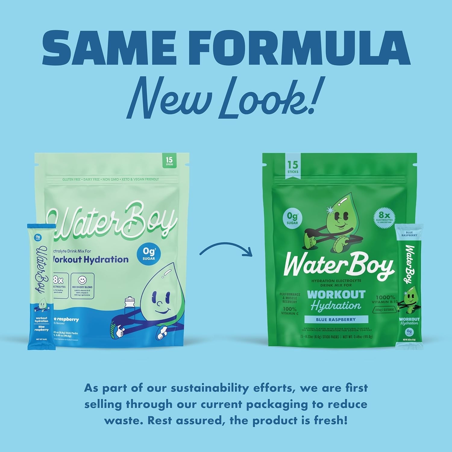 Waterboy Workout Hydration – Sugar-Free Electrolyte Powder–Blue Raspberry – 15ct