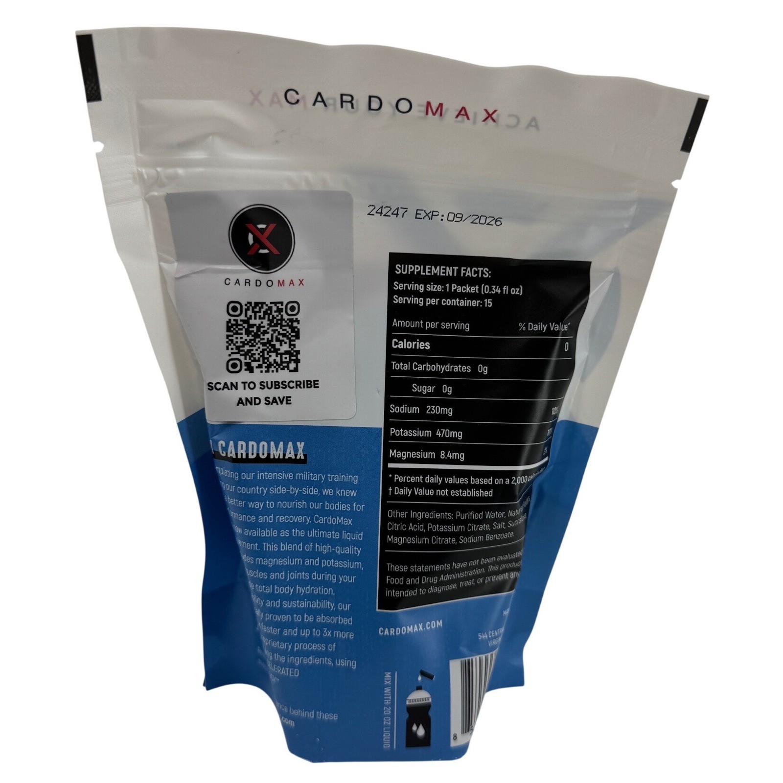 CardoMax Hydro Max Raspberry Liquid Hydration Packets 15 Count Exp 09/2026