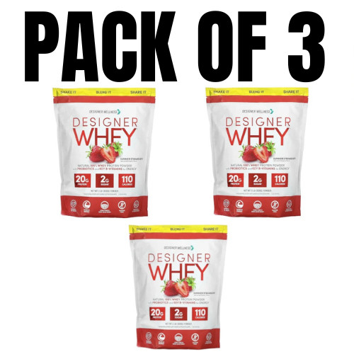 Designer Whey Natural 100% Whey Protein – Strawberry – 2 lbs Each (Pack of 3)
