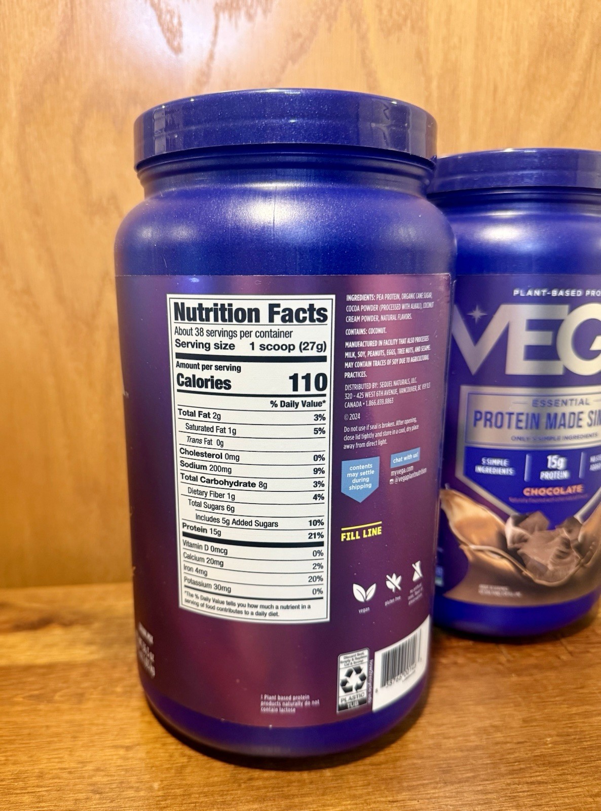 (2) VEGA Essential Protein Made Simple, Plant-Based Protein Chocolate 2lb 4.3 oz
