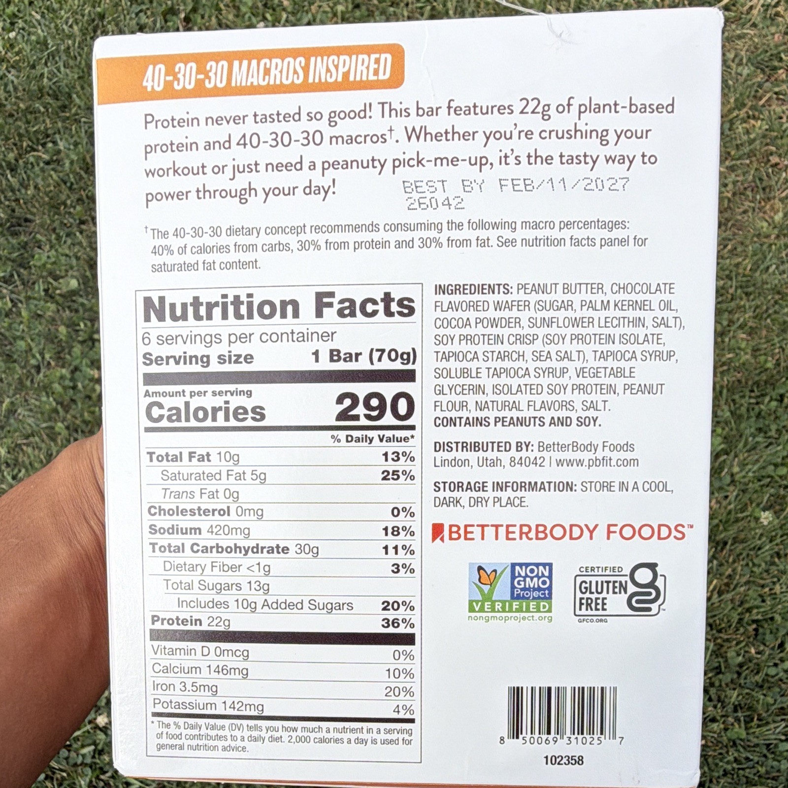 PBfit Salted Caramel Peanut Butter Protein Bars 6 Count Plant-Based Protein