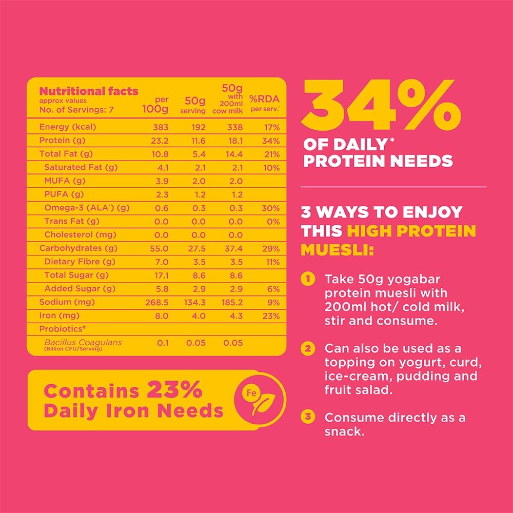 Yogabar High Protein Muesli 350g | Breakfast Cereal