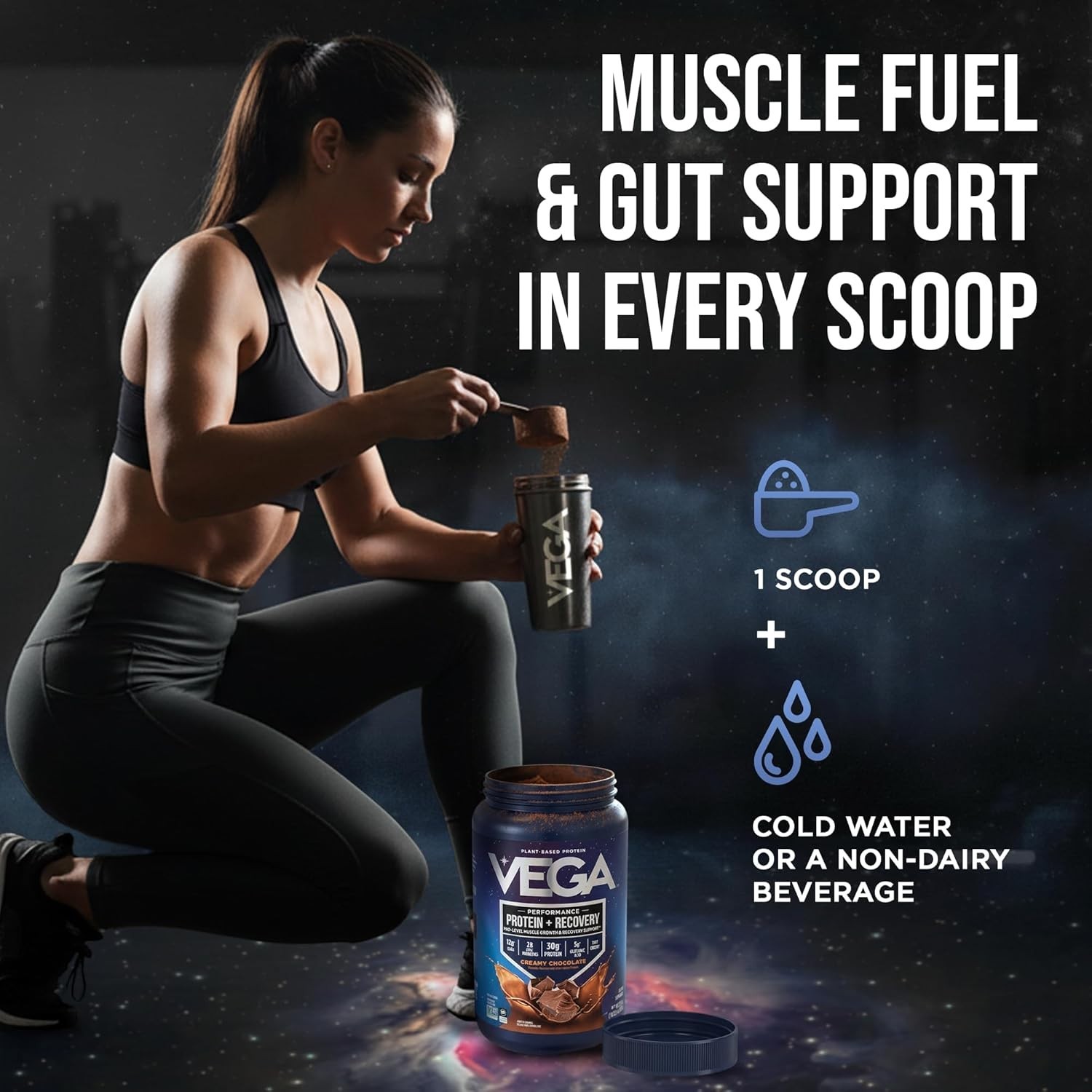 Vega Sport Vegan Protein Powder + Recovery, Chocolate, 29.5oz/1.84lbs/837g Jar