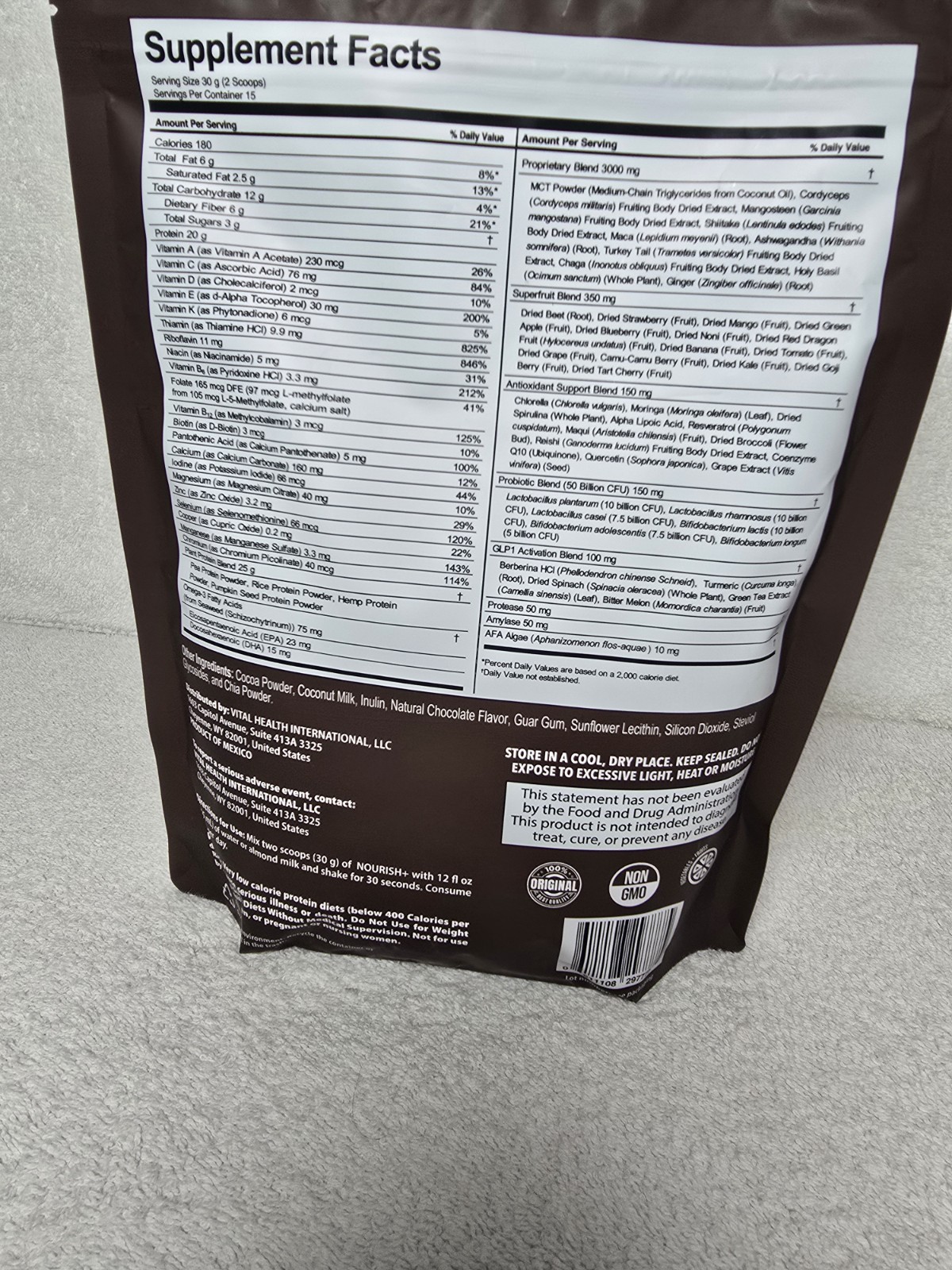 Vital Health Nourish+ Plant Protein Powder Natural Chocolate 15.8 oz