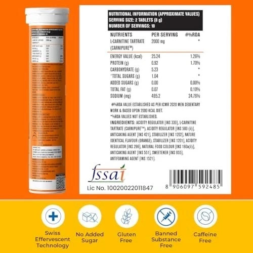 Fast&Up L-Carnitine 2000mg Carnipure Effervescent Orange 20 Tabs x3 Free Ship
