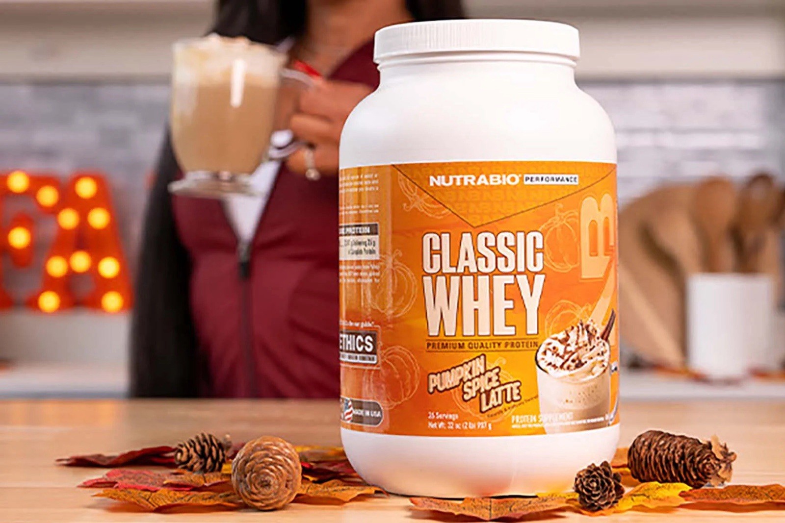 NutraBio Classic Whey Protein Powder Pumpkin Spice Latte 907g WPC80 Gluten-Free
