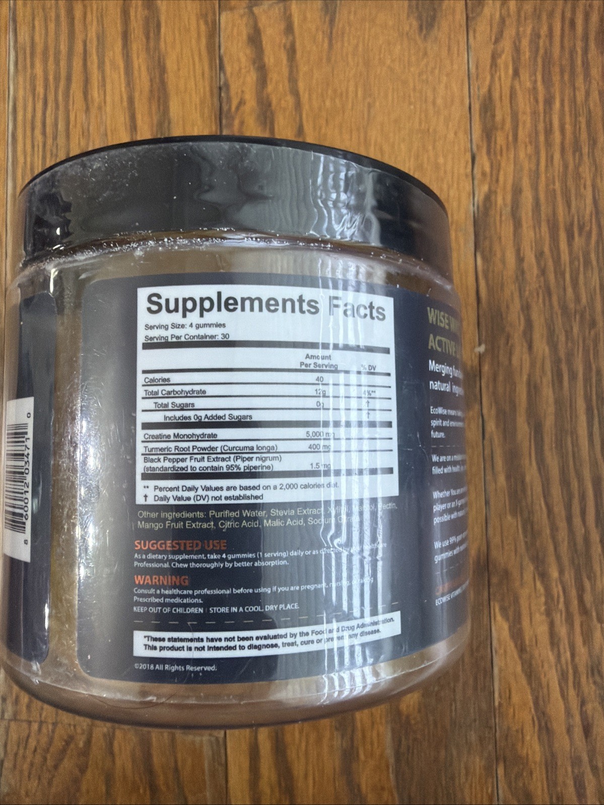EcoWise Wellness Creatine Monohydrate 5g Mango Gummies 120ct