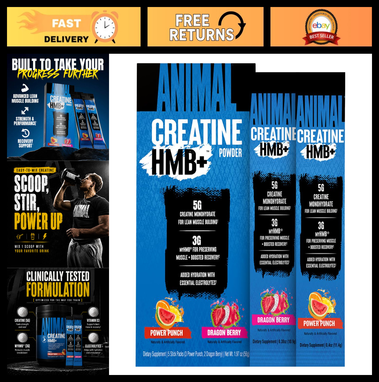 Creatine HMB Powder with Electrolytes – 5g Creatine + 3g myHMB for Recovery – 5