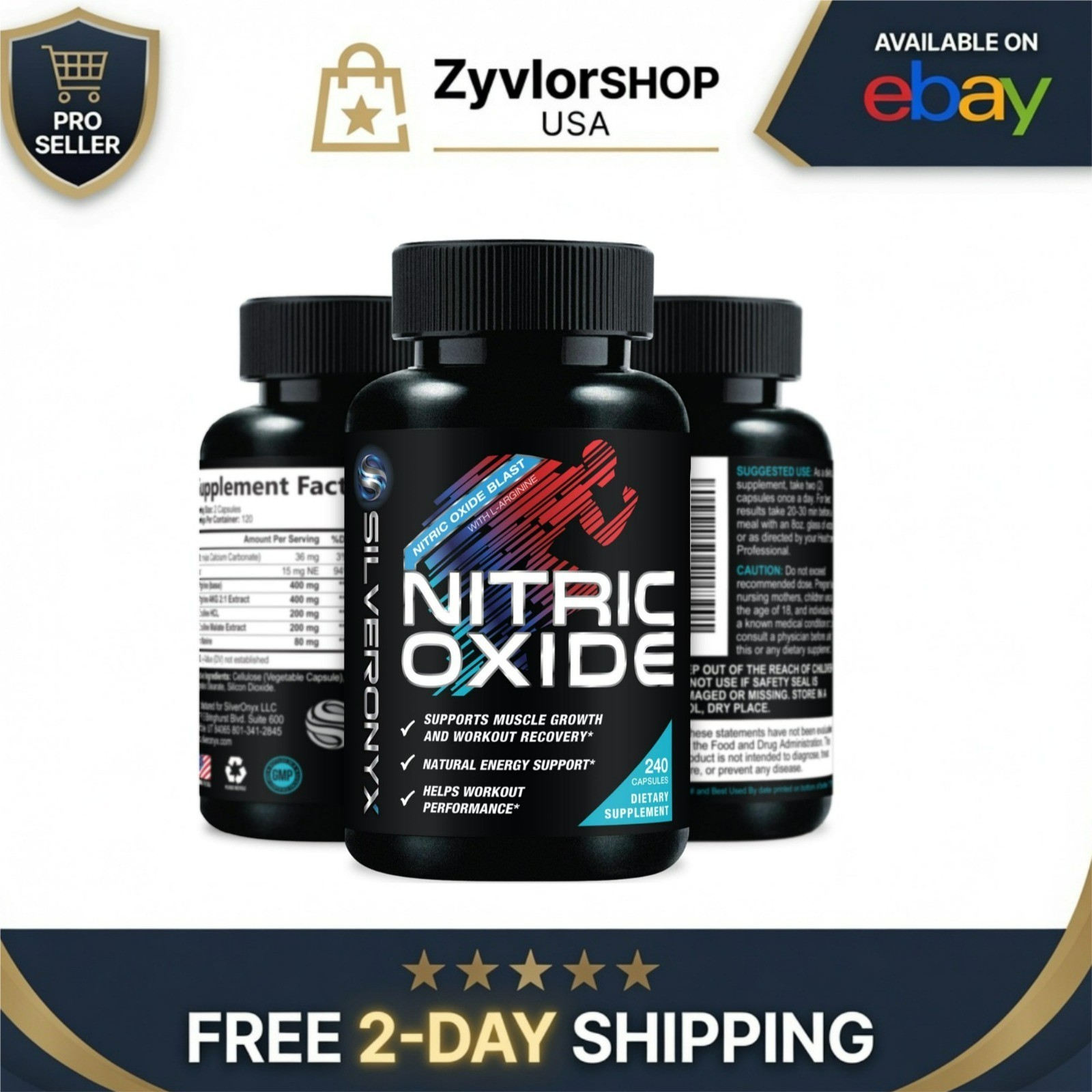 Extra Strength Nitric Oxide Booster – L-Arginine & Citrulline – 240 Capsules