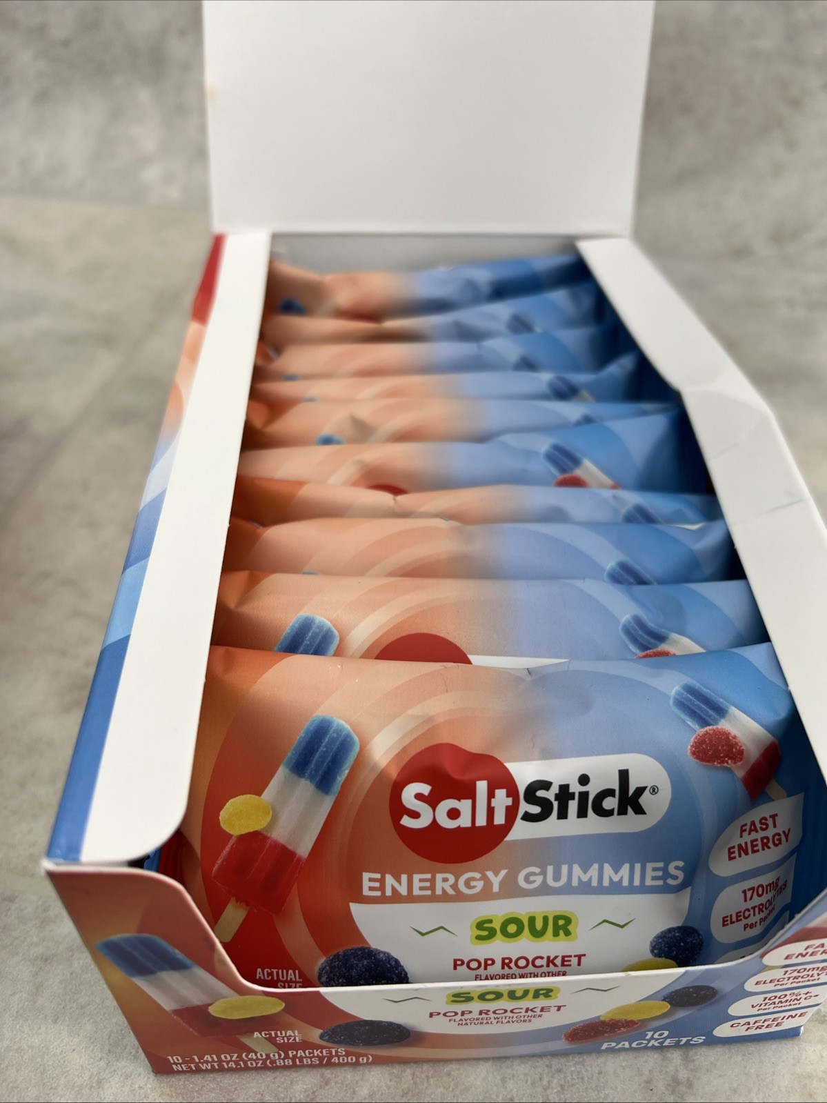 10 Pack! SaltStick Electrolyte Energy Gummies Sour Pop Rocket, Caffeine Free