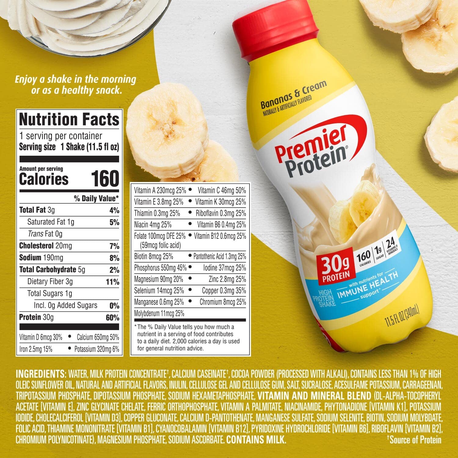 Premier Protein Shake, Bananas 🍌 Cream, 12 Pack, 11.5 Fl Oz