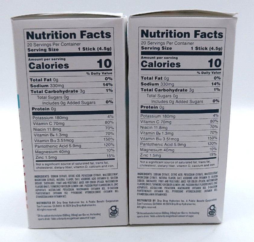 2Pk- Drip Drop Zero Sugar Variety Pack, 40 Total Packets, Exp. 2/27+
